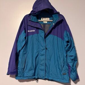 Columbia Blue and Purple Jacket Raincoat Packable Omni Tech